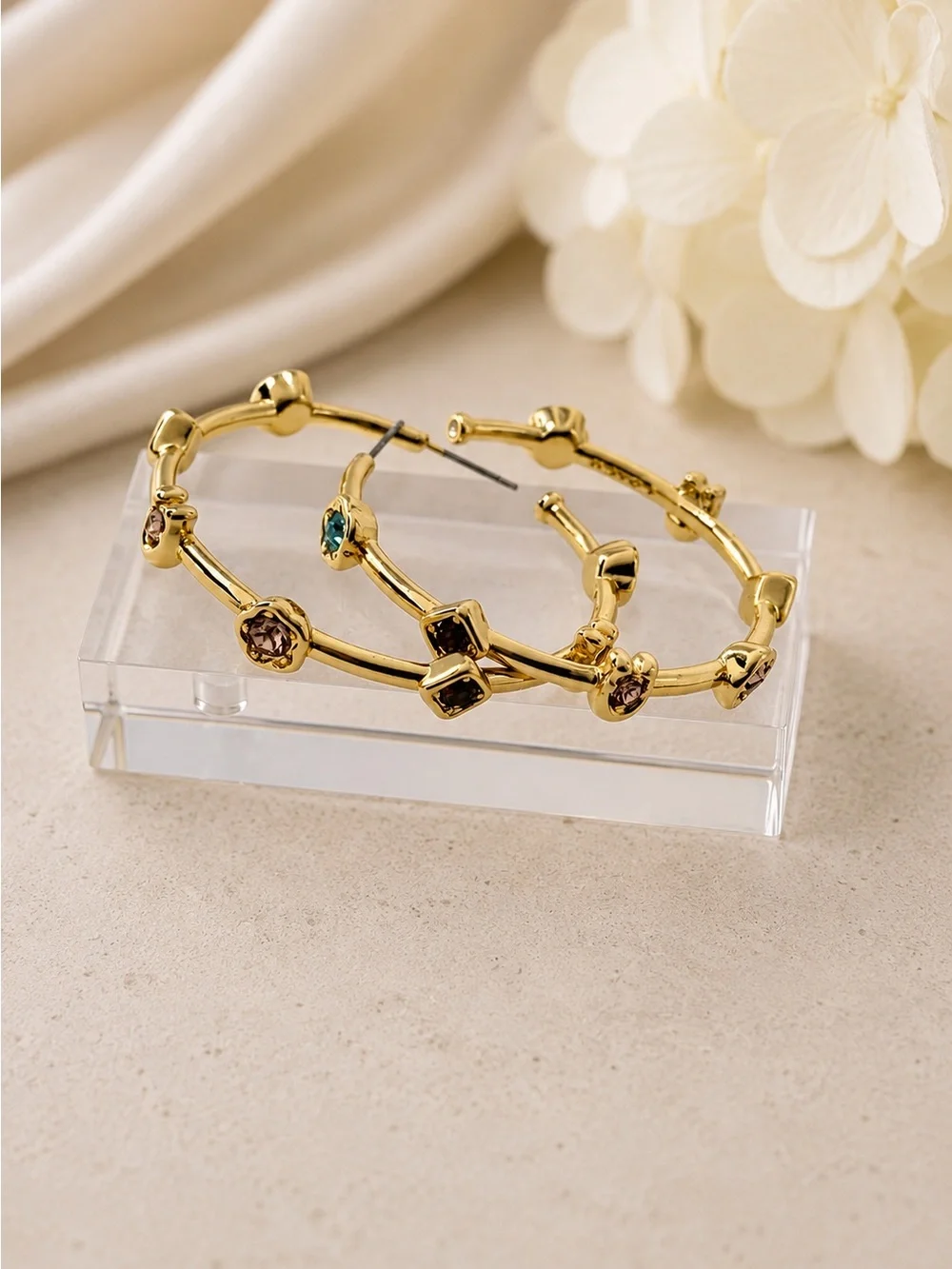 Coach Gold Tone Crystal Accent Hoop Earrings